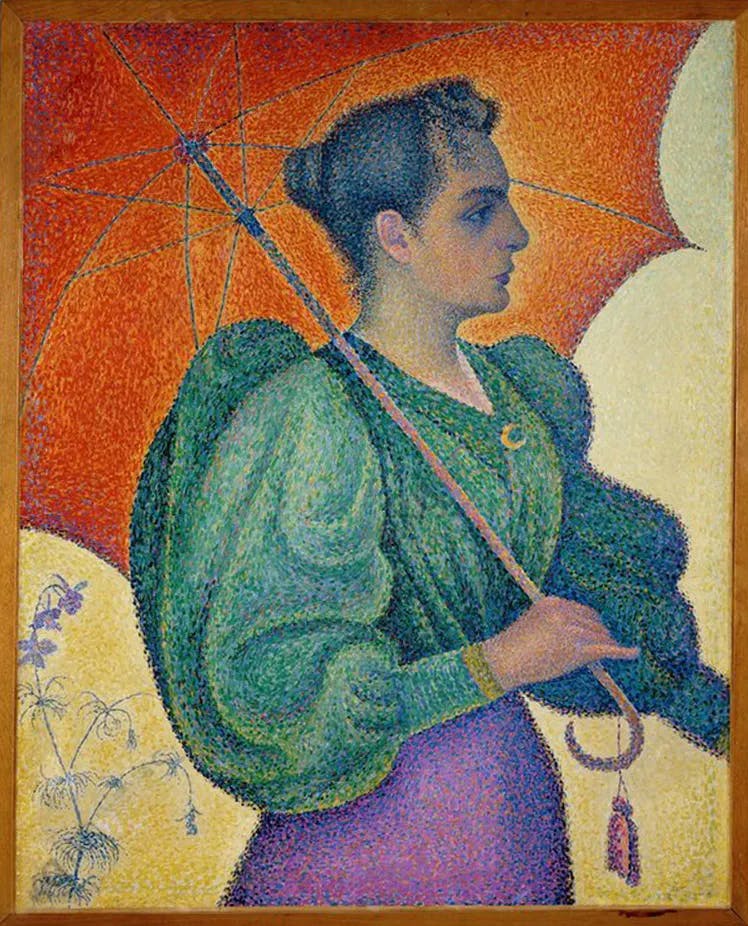 Paul Signac (1863-1935), Femme à l'ombrelle (Portrait de Berthes Roblès), 1893, oil on canvas, 81 x 65 cm, Musée d'Orsay, Paris. Public domain image
