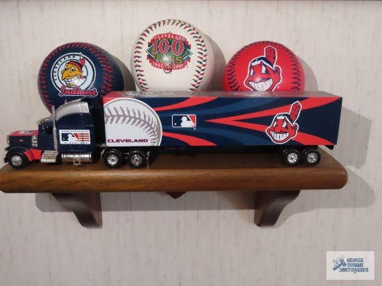 Shelf with Cleveland Indians memorabilia