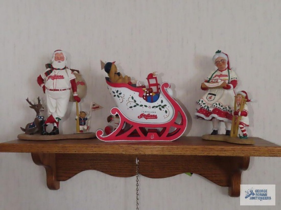 Shelf with Cleveland Indians Christmas figurines