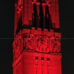 Red illuminated NCSU Belltower