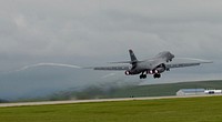 A U.S. Air Force B-1 bomber takes off as a part of the Combat Hammer exercise at Ellsworth Air Force Base, S.D., May 10, 2017.