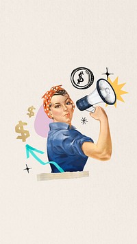 Business profit phone wallpaper, vintage  woman illustration. Remixed by rawpixel.