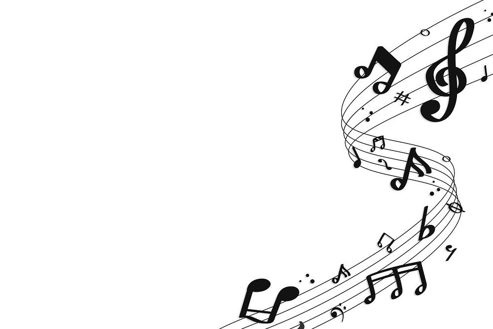 Black flowing music notes on white background vector