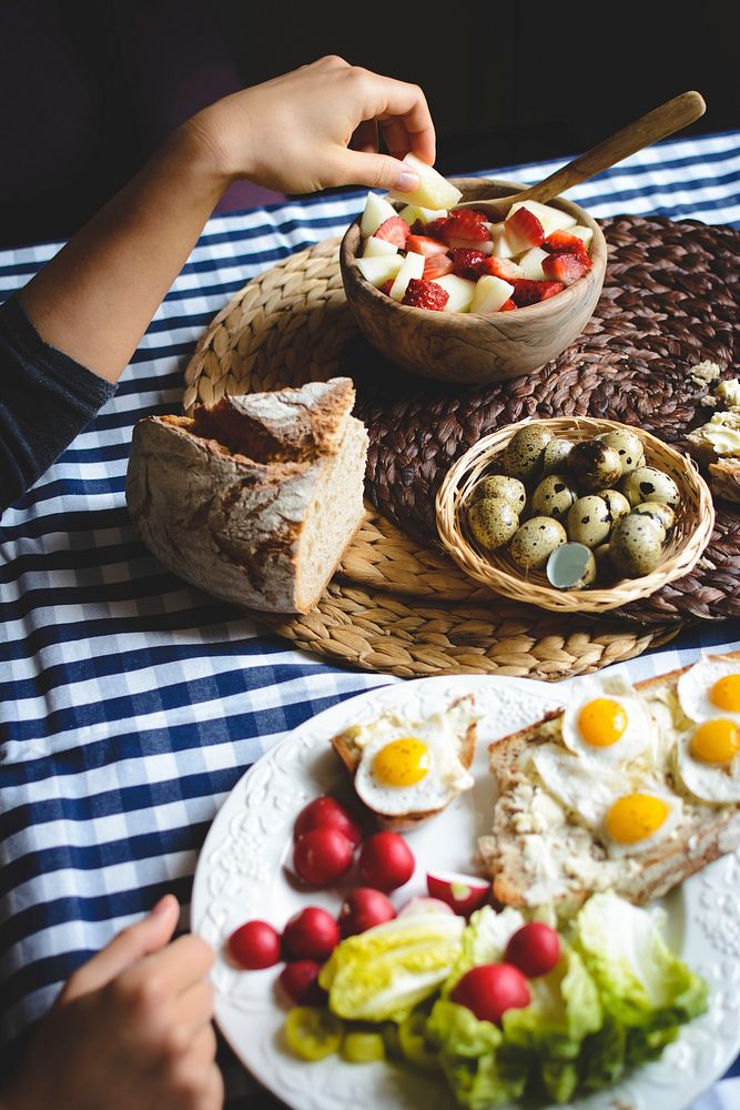 Breakfast with quail egg sunny side up