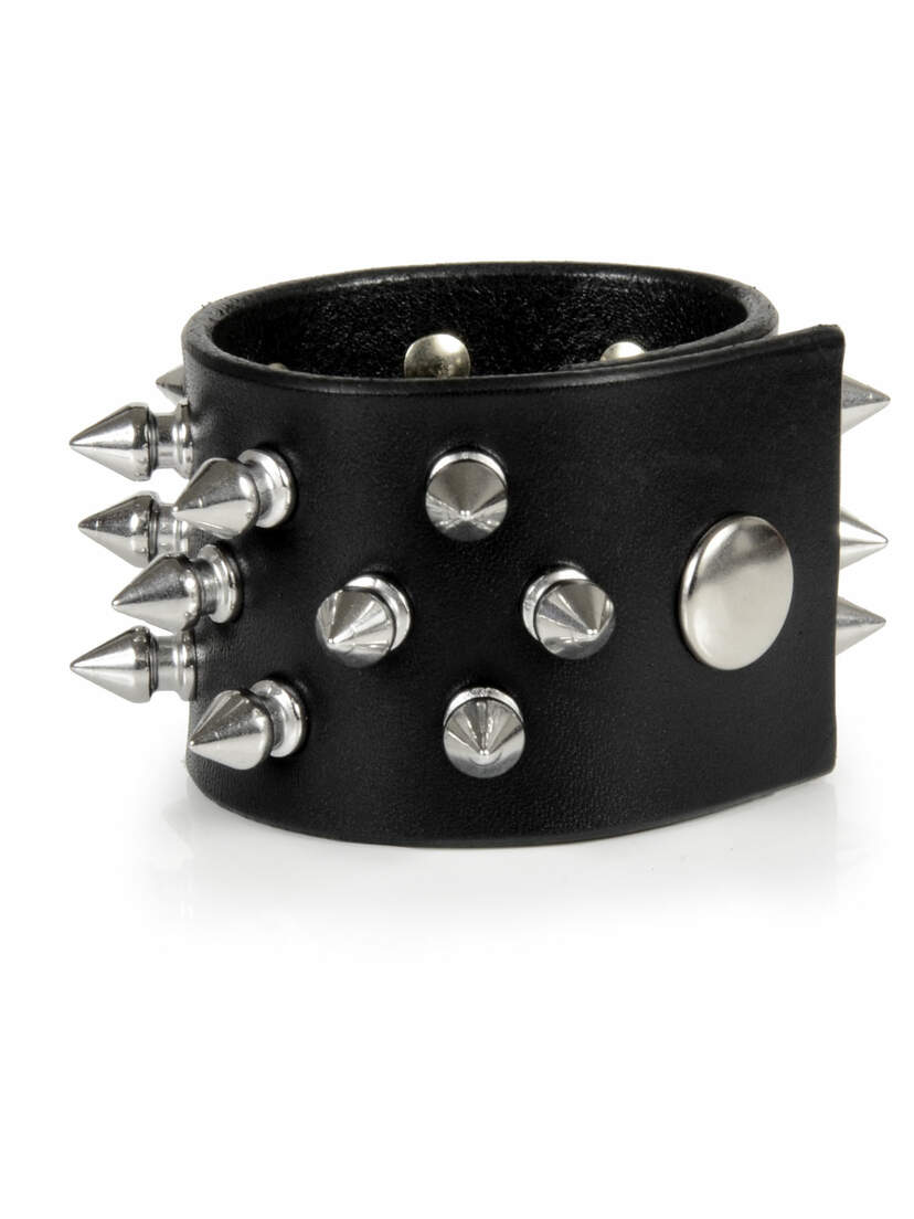 3 Row Spiked Leather Wristband