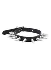 Leather Choker with Large Silver Spikes