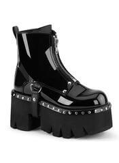 ASHES-100: Patent Leather Ankle Boots with Harness Detail