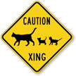 Caution Cat with Kittens Xing Sign