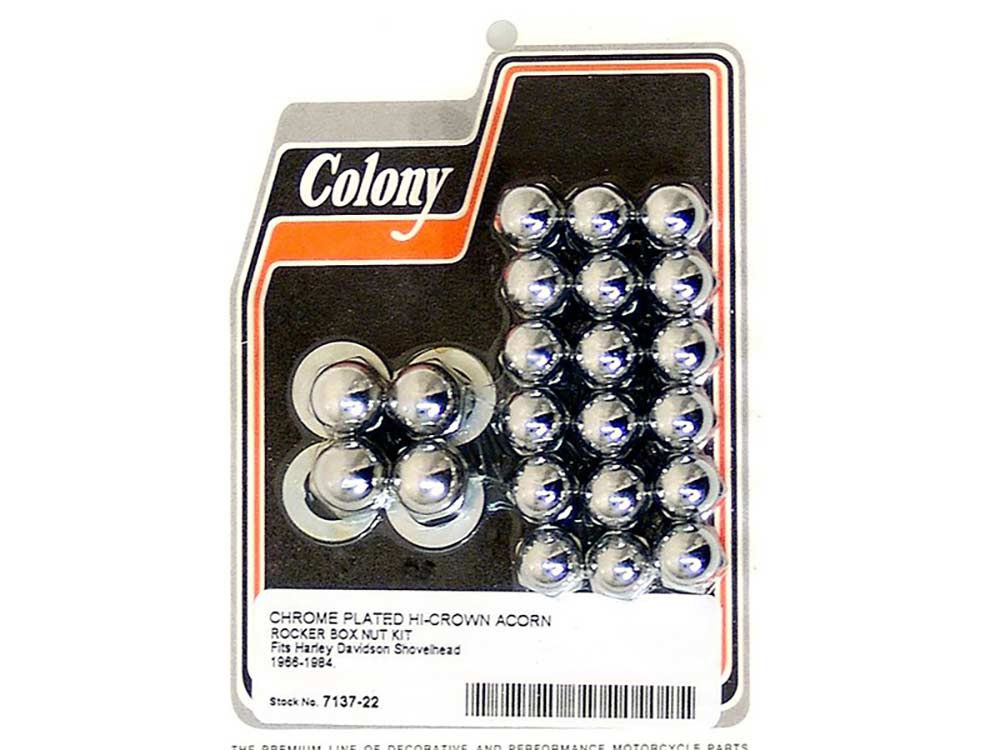 Acorn Rocker Box Nuts – Chrome. Fits Big Twin 1966-1984.