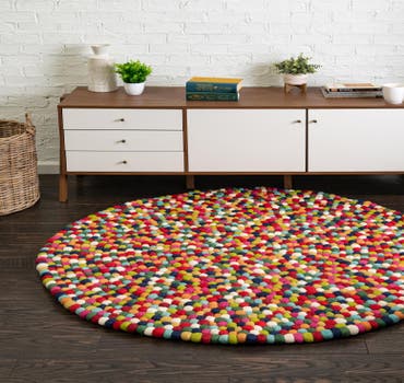  5' x 5' Felt Ball Wool Round Rug