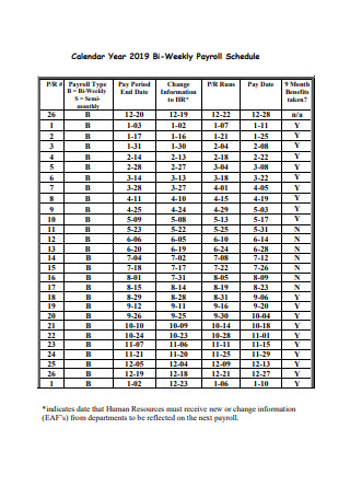 Bi Weekly Payroll Schedule