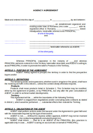 Sample Agency Agreement