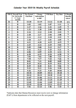 Weekly Payroll Schedule Calendar