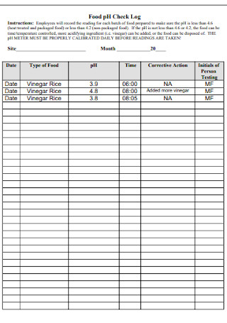 Food Check Log Template