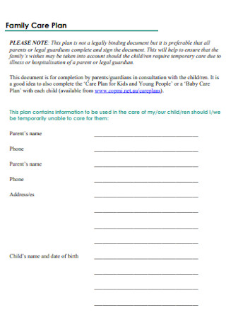 Family Care Plan Template