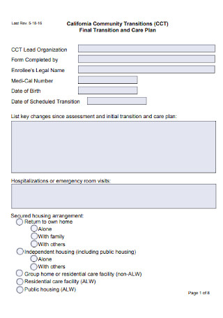 Final Transition and Care Plan