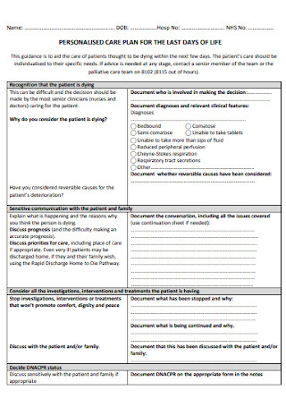 Personalised Care Plan for Last Days