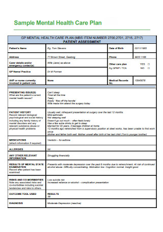 Sample Mental Health Care Plan