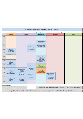 Academic Support Weekly Schedule