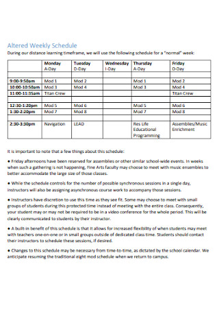 Altered Weekly Schedule