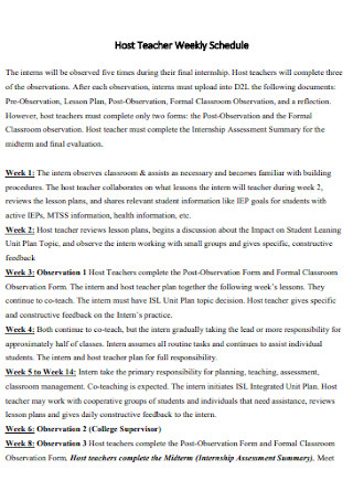 Host Teacher Weekly Schedule 