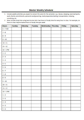 Master Weekly Schedule