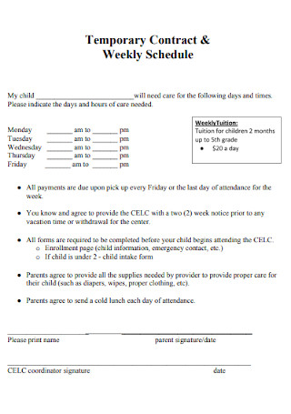 Temporary Contract and Weekly Schedule