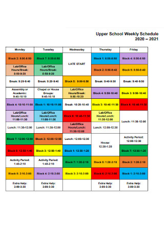 Upper School Weekly Schedule