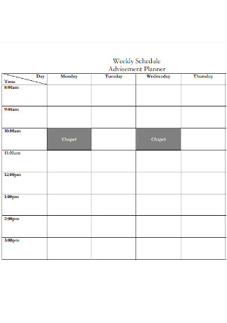 Weekly Advisement Planner Schedule 