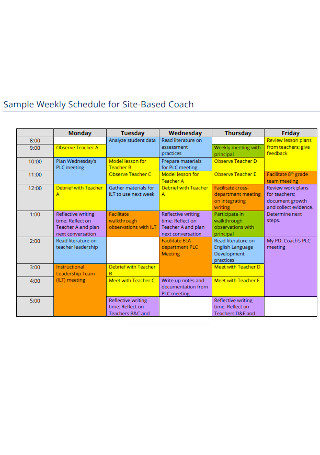 Weekly Schedule for Site Based Coach