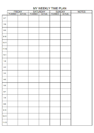 Weekly Time Plan Schedule