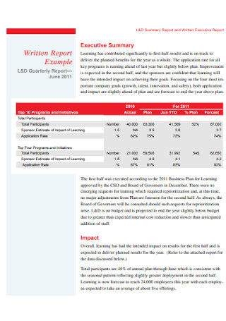 Written Executive Summary Report