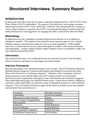 Structured Interview Summary Report