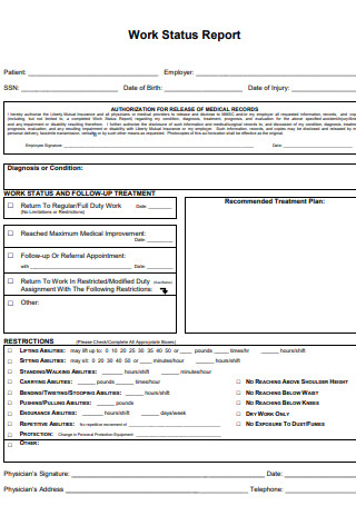 Work Status Report Template