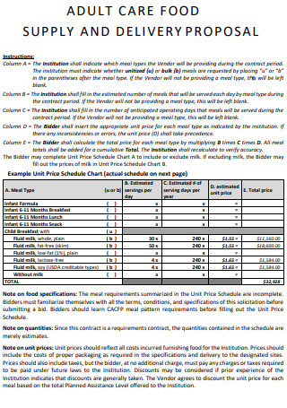 Adult Care Food Supply Proposal