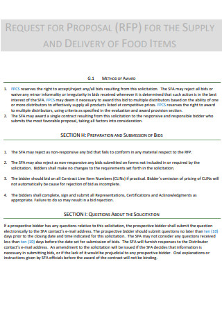 Delivery of Food Supply Proposal