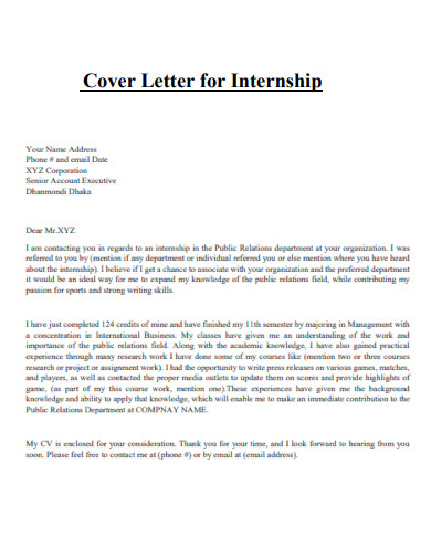 Sample Cover Letter for Internship - 18+ IN in PDF | MS Word | Google ...