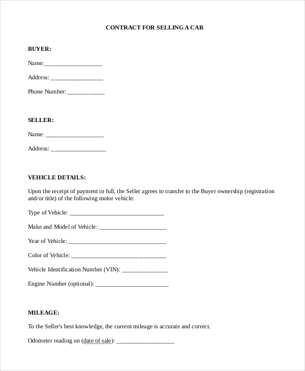 Car Sales Agreement Template