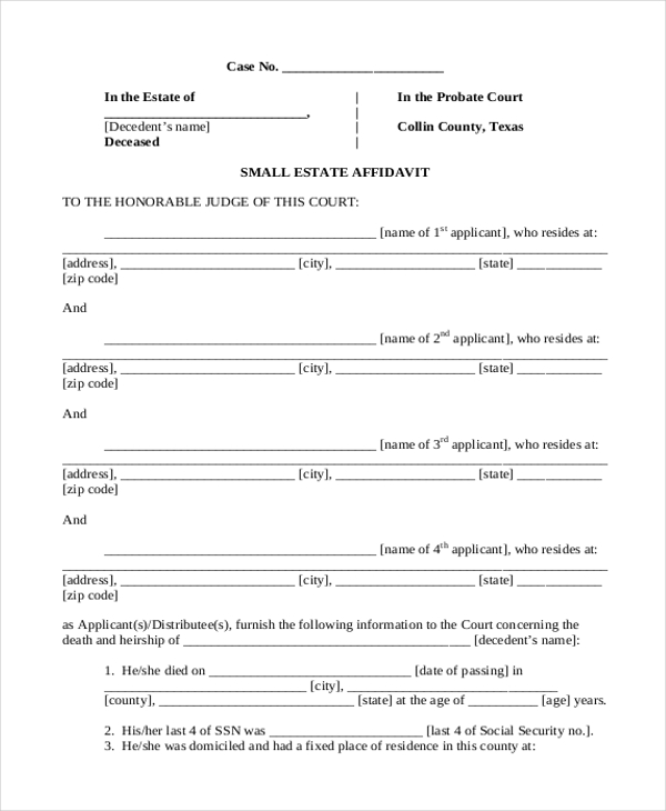 generic small estate affidavit form