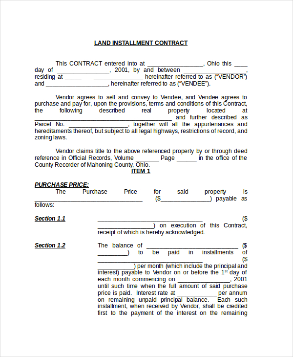 land installment contract form