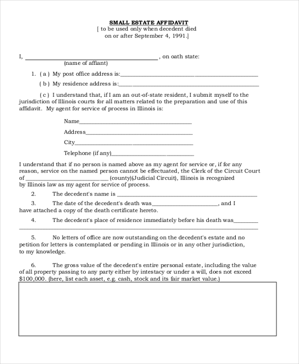 small estate affidavit blank form