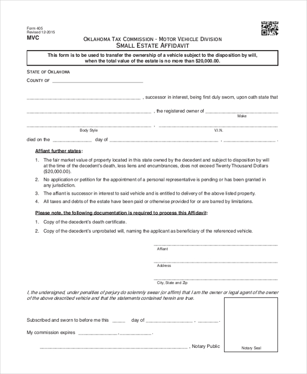 vehicle tax small estate affidavit form1