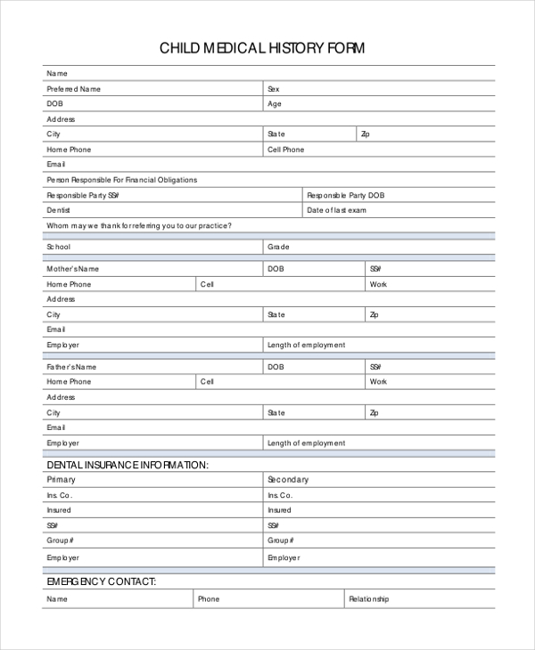 Printable Medical History Form