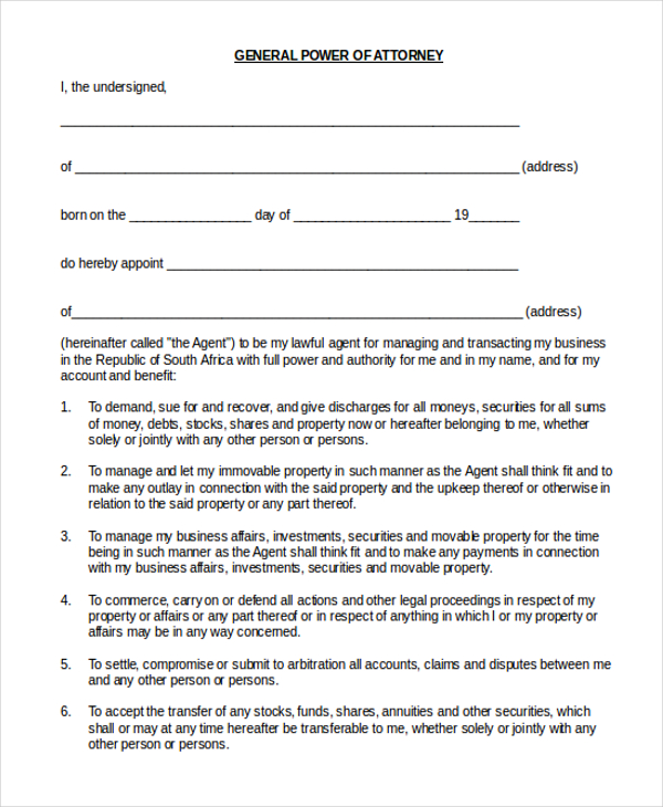 FREE 10+ Sample General Power of Attorney Forms in PDF | MS Word