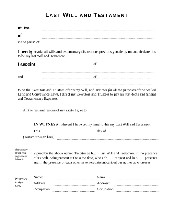 Free Printable Will Forms