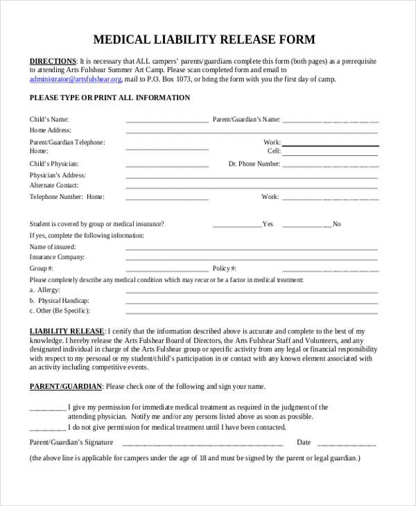 Medical Liability Waiver Template