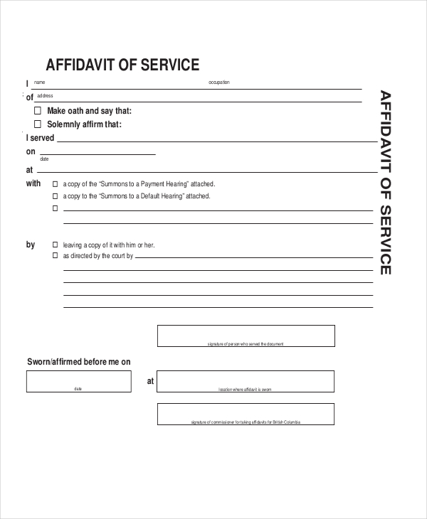 Affidavit Of Service Form