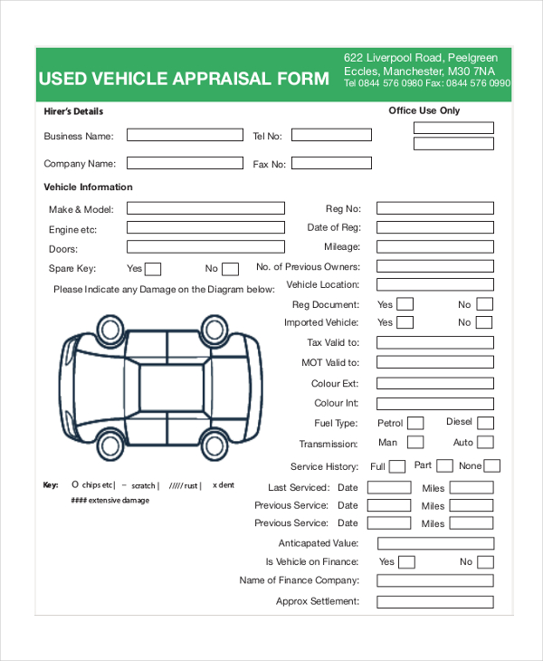 used motor vehicle certified appraisal form