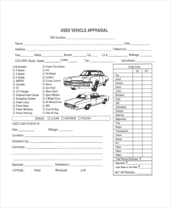 vehicle trade appraisal form