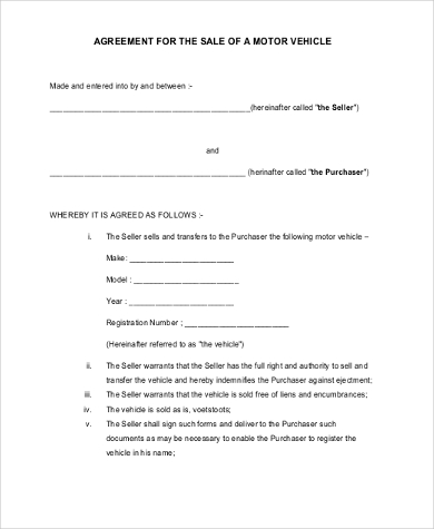 Vehicle Purchase Agreement Template